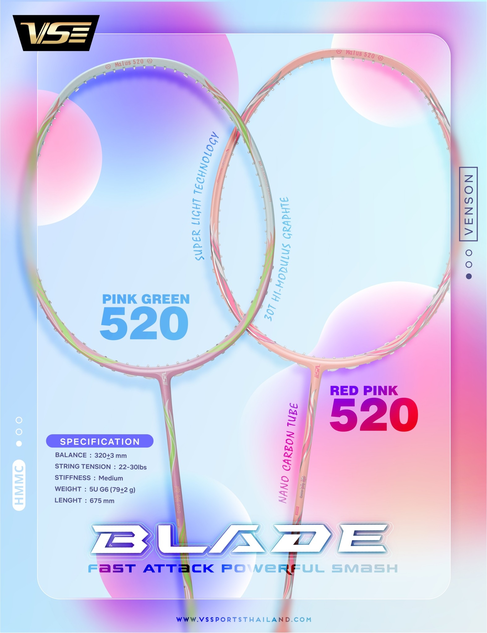 VENSON รุ่น BLADE 520 Red Pink VENSON รุ่น BLADE 520 Red Pink
